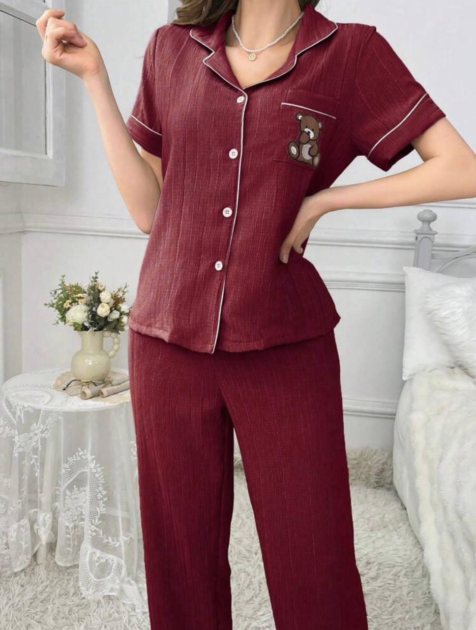 Bear Embroidery Contrast women PJ