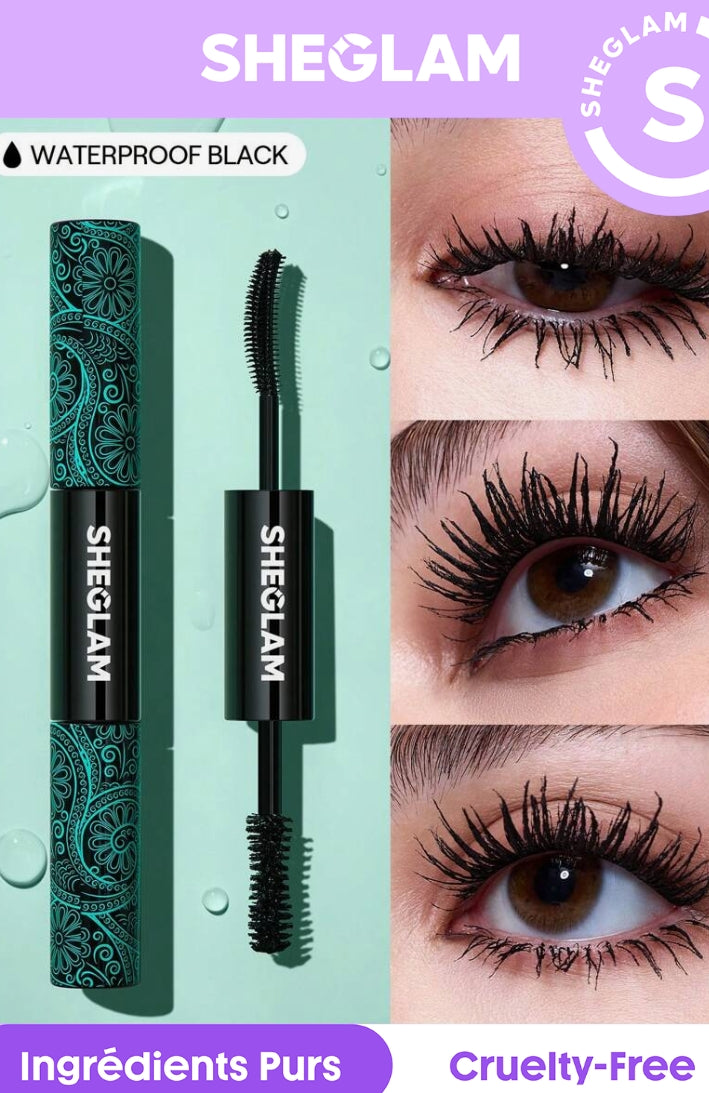 SHEGLAM Mascara Tout-En-Un Volume Et Longueur 2 En 1 Waterproof Volumisant Brosse à Double Embou