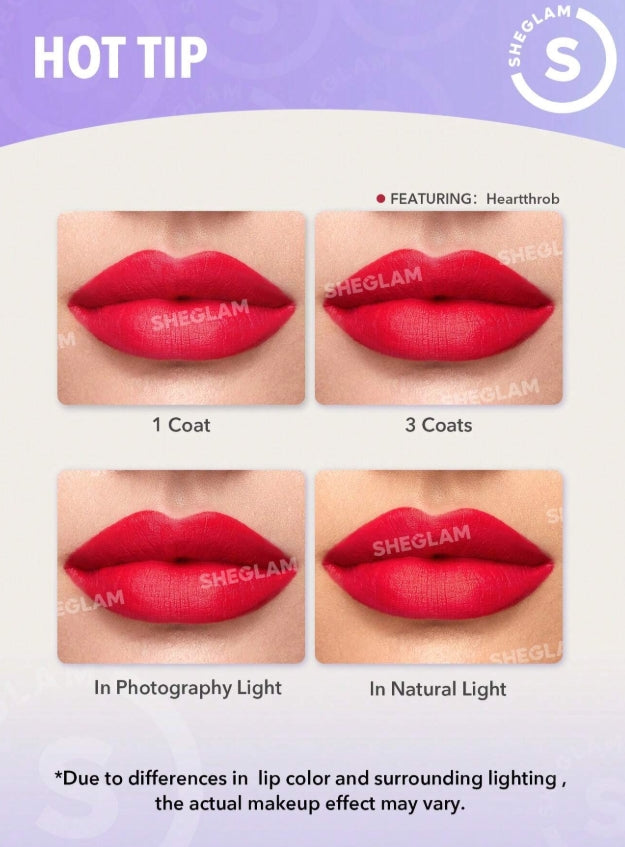 SHEGLAM Rouge à LèVres Liquide Matte Allure-Rouge à LèVres Rouge