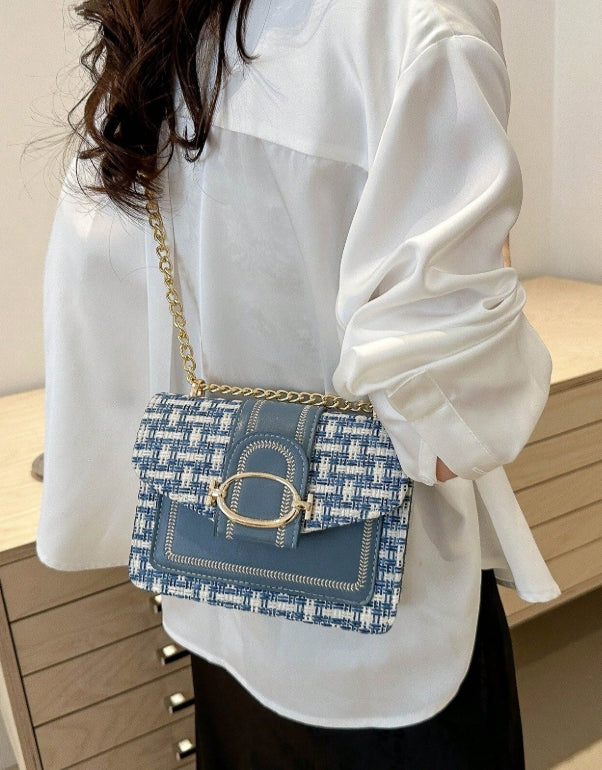Mini sac bandoulière en tweed à la mode, sac à bandoulière pour femme,