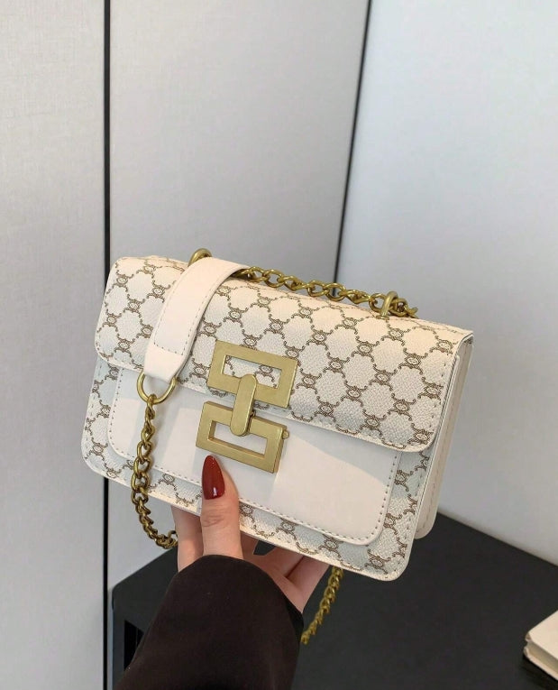 Sac à épaule pour femme avec motif floral vintage et bandoulière en chaîne,