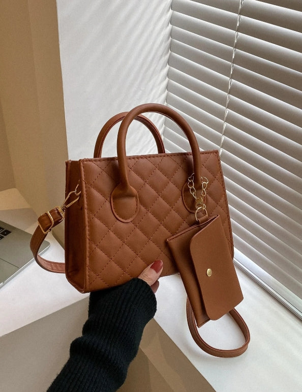 Sac carré matelassé imperméable, léger et décontracté avec petite pochette