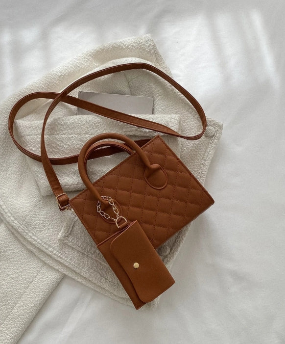 Sac carré matelassé imperméable, léger et décontracté avec petite pochette