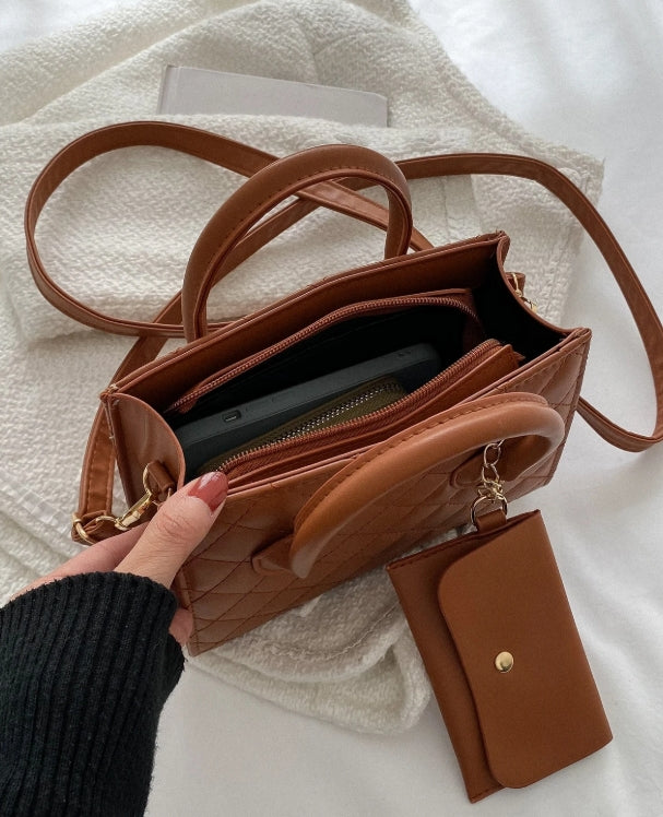 Sac carré matelassé imperméable, léger et décontracté avec petite pochette