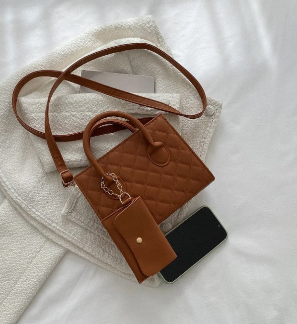 Sac carré matelassé imperméable, léger et décontracté avec petite pochette