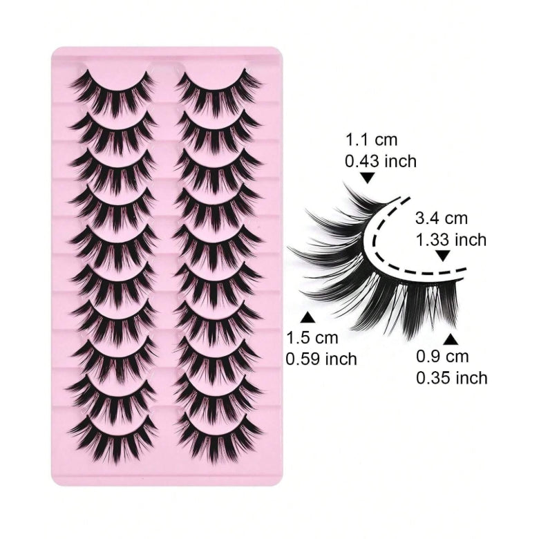 10 paires de faux cils épais style anime/manga