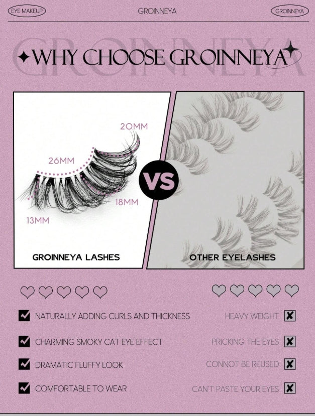 GROINNEYA 10 paires de faux cils dramatiques surdimensionnés