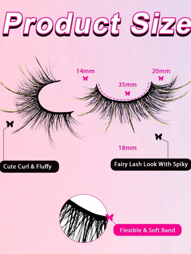 7 paires de faux cils en bandes de style fée, cils en fausse fourrure de vison effilés au look naturel.