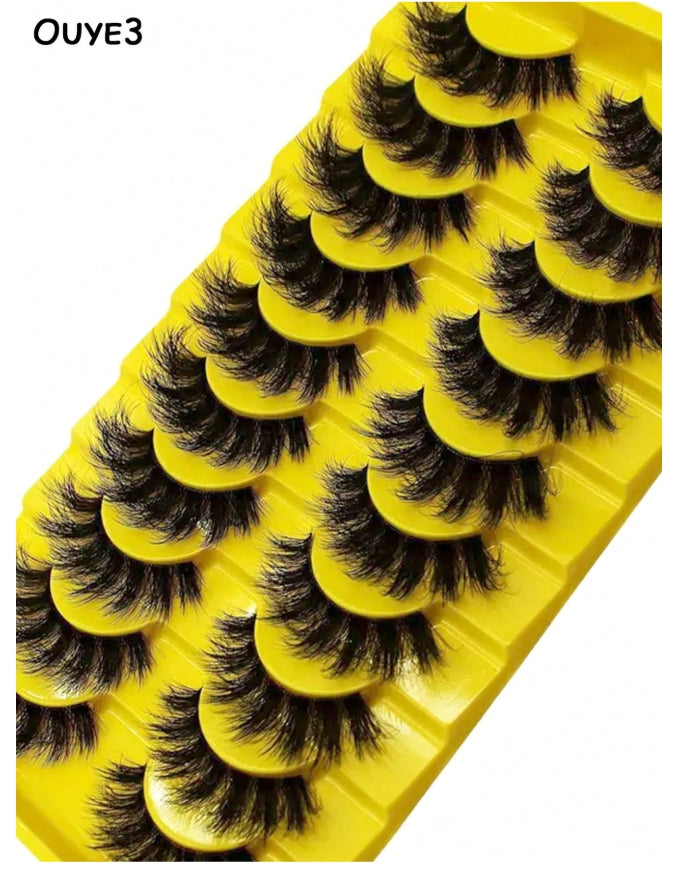 10 paires de faux cils 3D frisés et moelleux de style russe, cils denses et ébouriffés