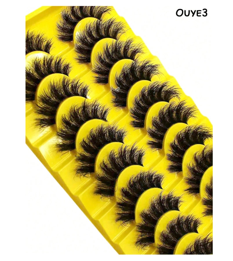 10 paires de faux cils 3D frisés et moelleux de style russe, cils denses et ébouriffés