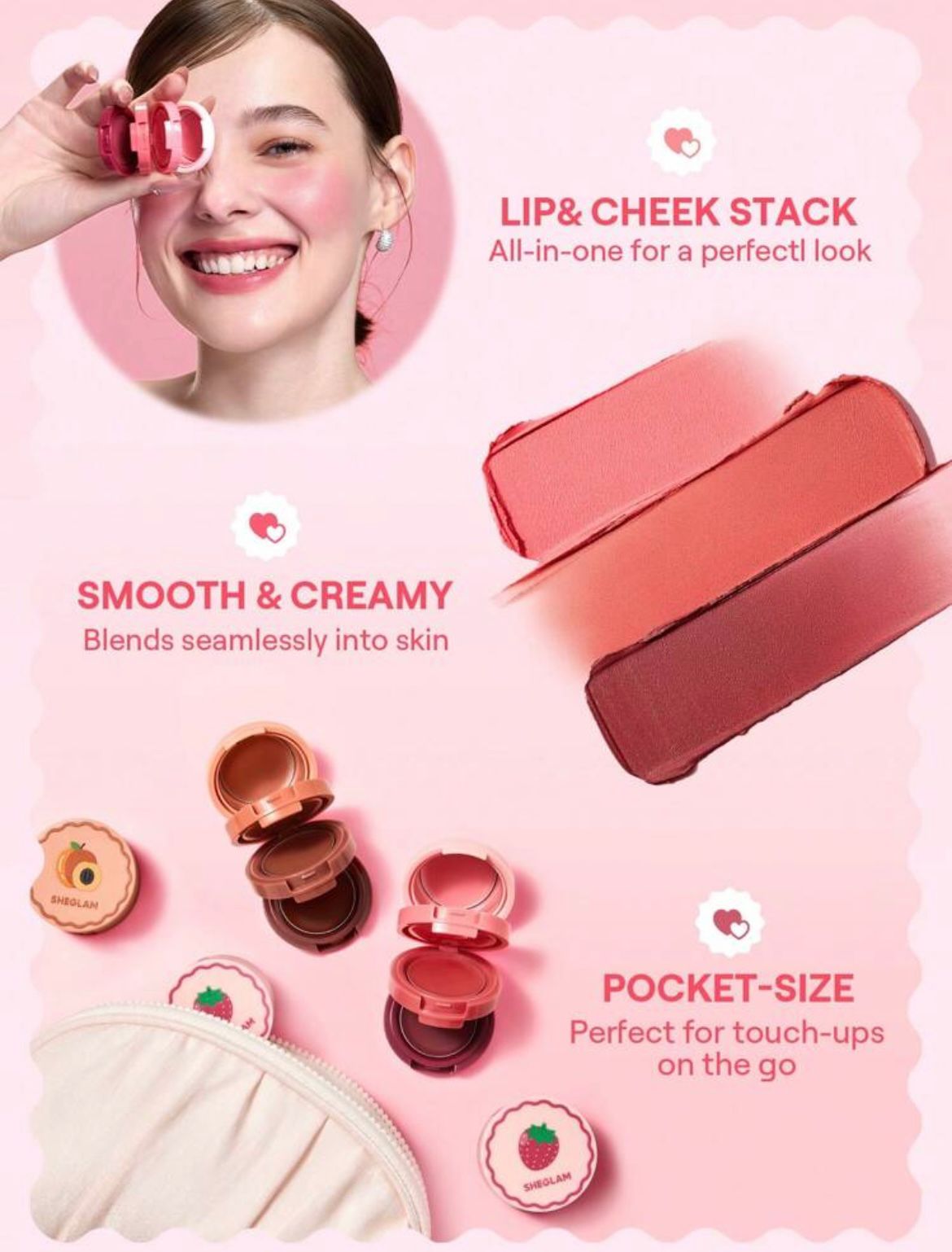 SHEGLAM Strawberry Whirl Cheek & Lip Cream Stack