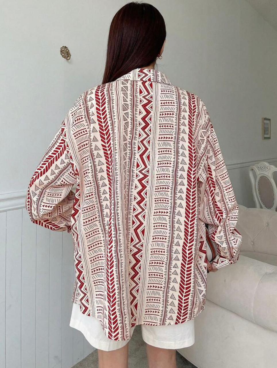 DAZY Geo Print Drop Shoulder Button Front Shirt