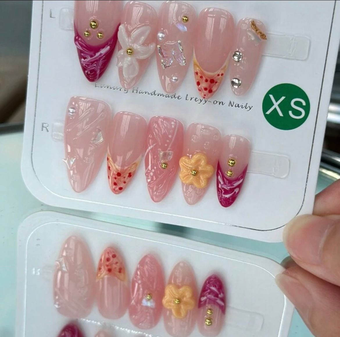 10pcs/Pack Ins Colorful Floral 3D Press On Nails