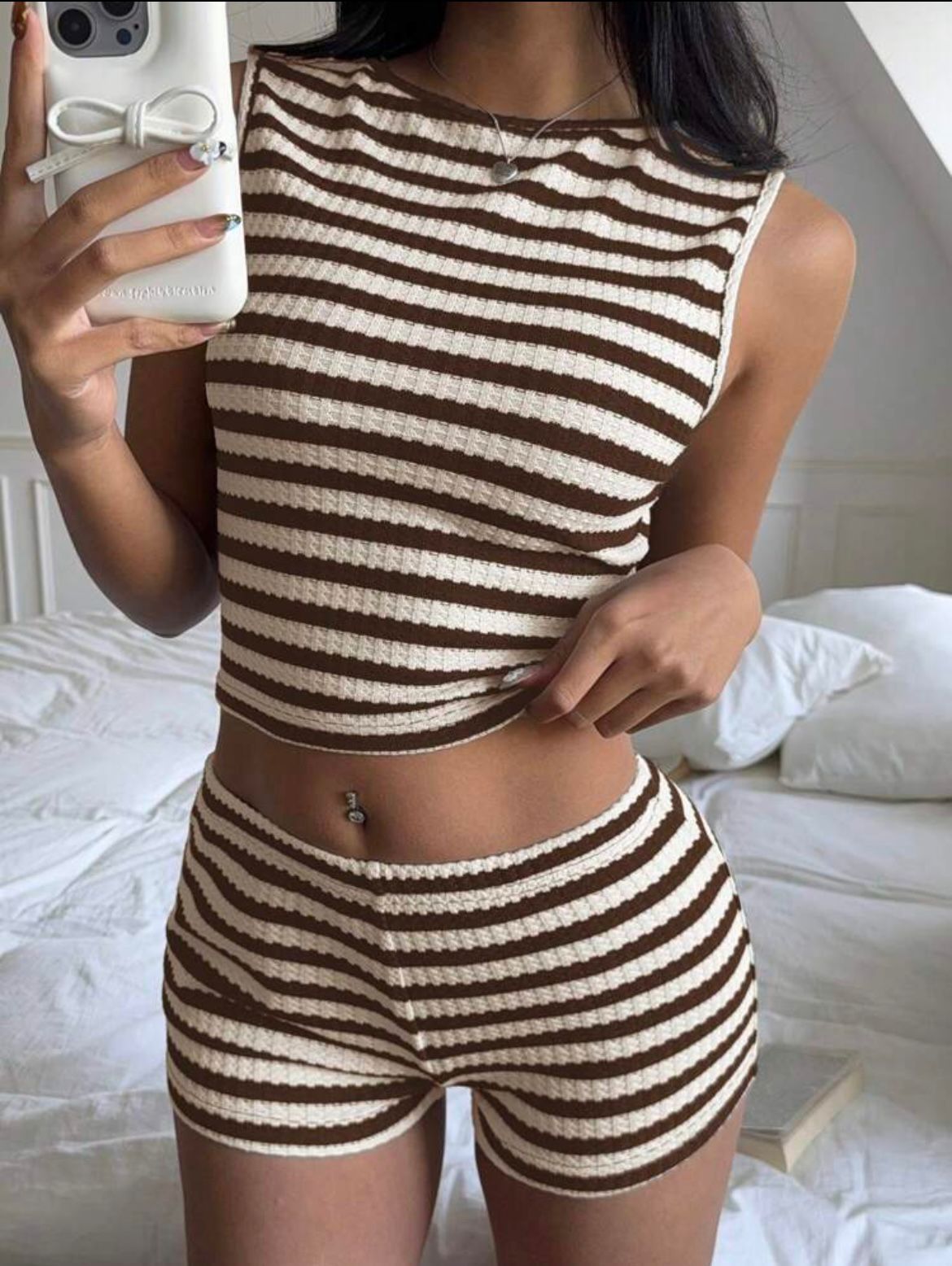 Comfortcana 2pcs/Set Summer Women Striped