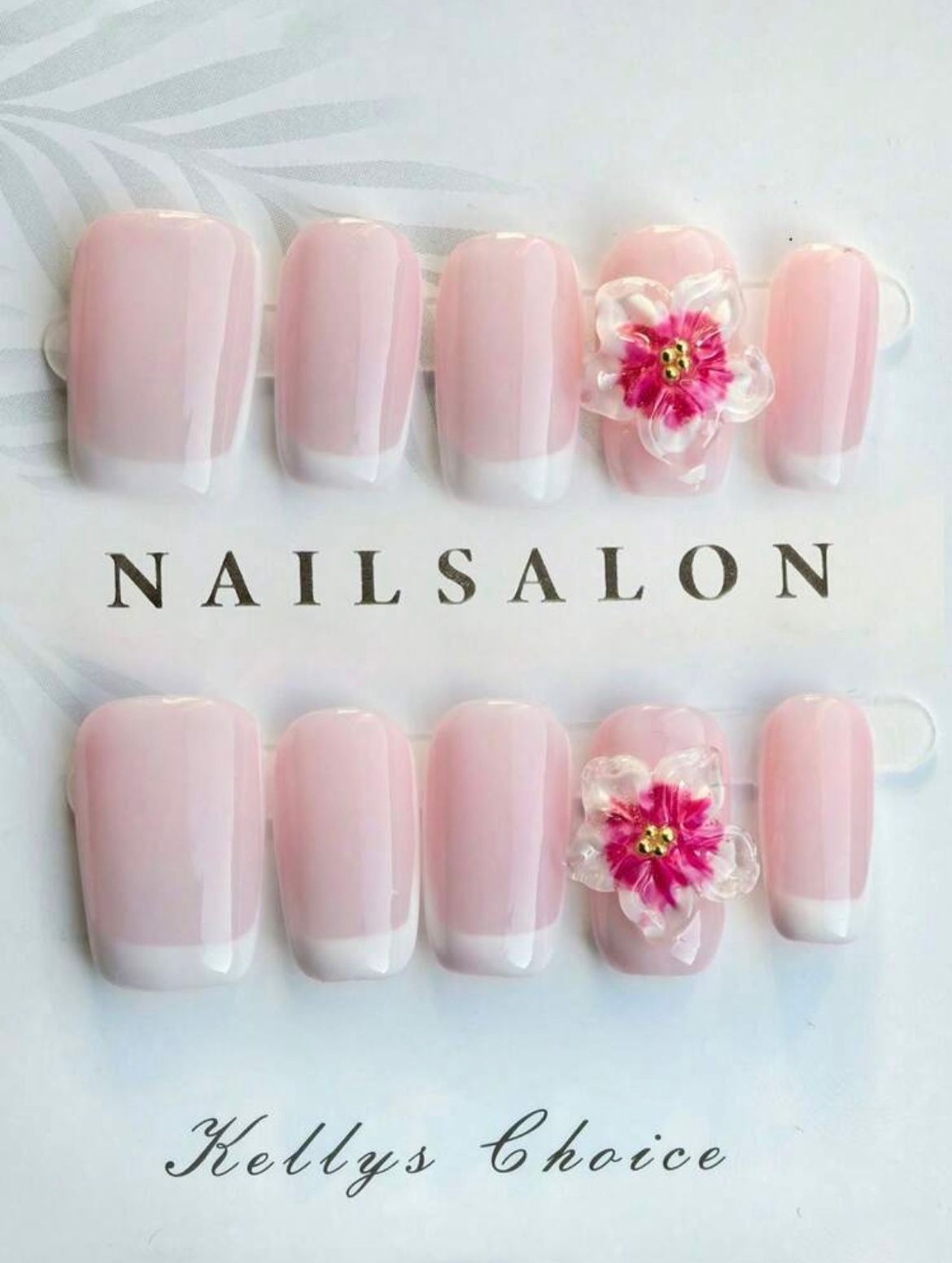 10pcs French Embossed Hand-Painted Pink Manicure