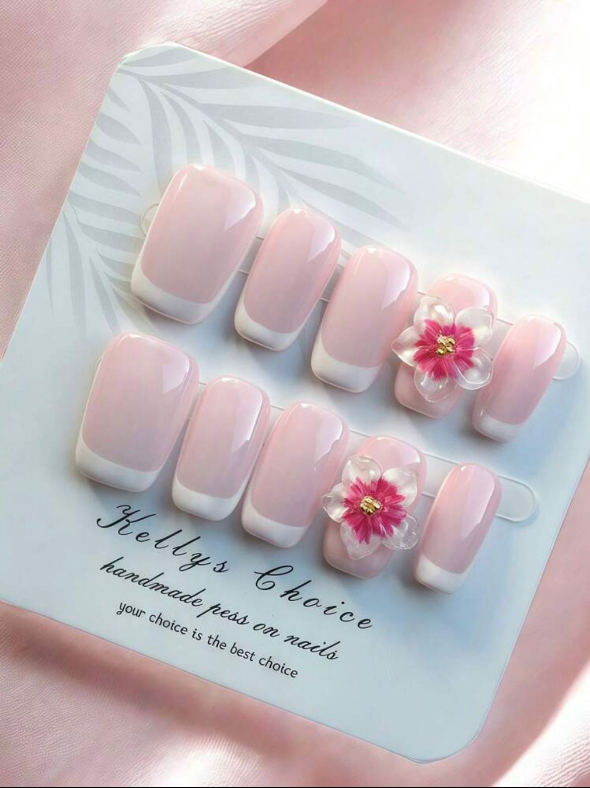10pcs French Embossed Hand-Painted Pink Manicure