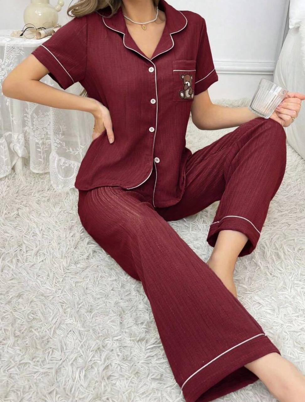 Bear Embroidery Contrast women PJ
