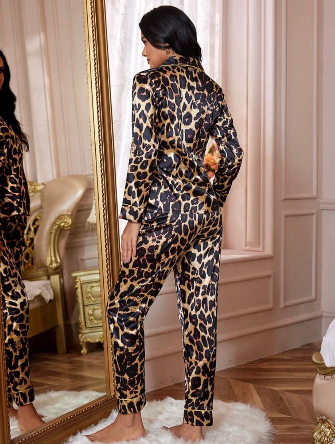 LuxeNights Print Contrast Binding Satin PJ