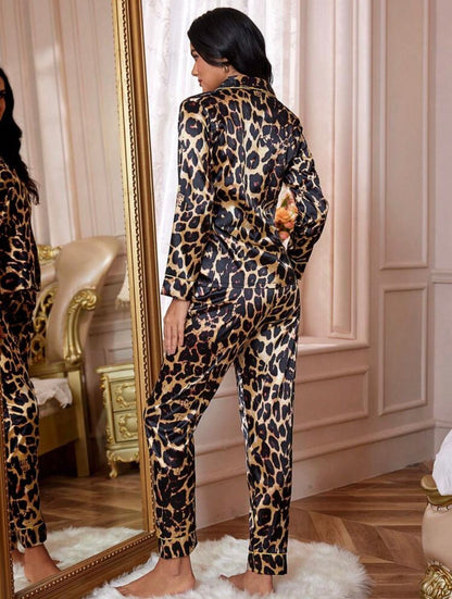 LuxeNights Print Contrast Binding Satin PJ