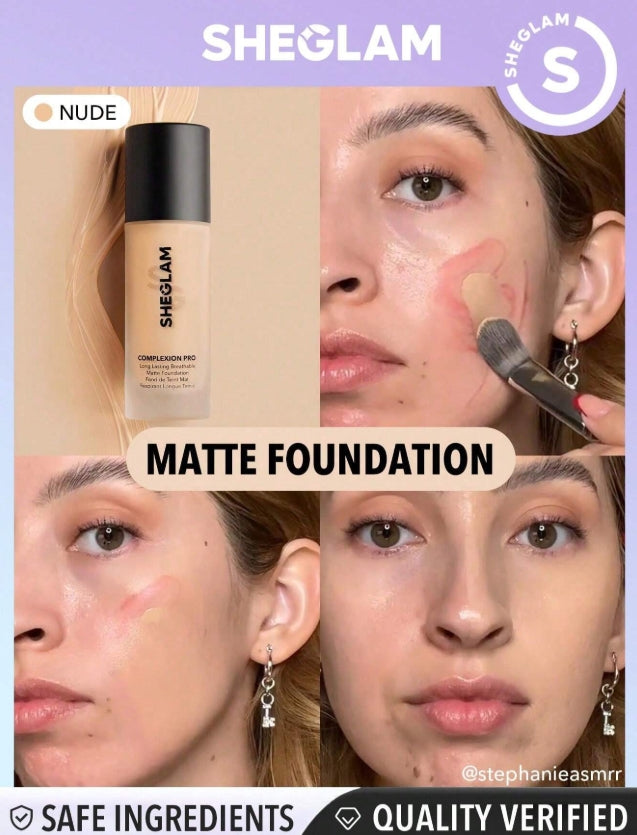 SHEGLAM Fond De Teint Mat Respirant Longue Tenue Complexion Pro-