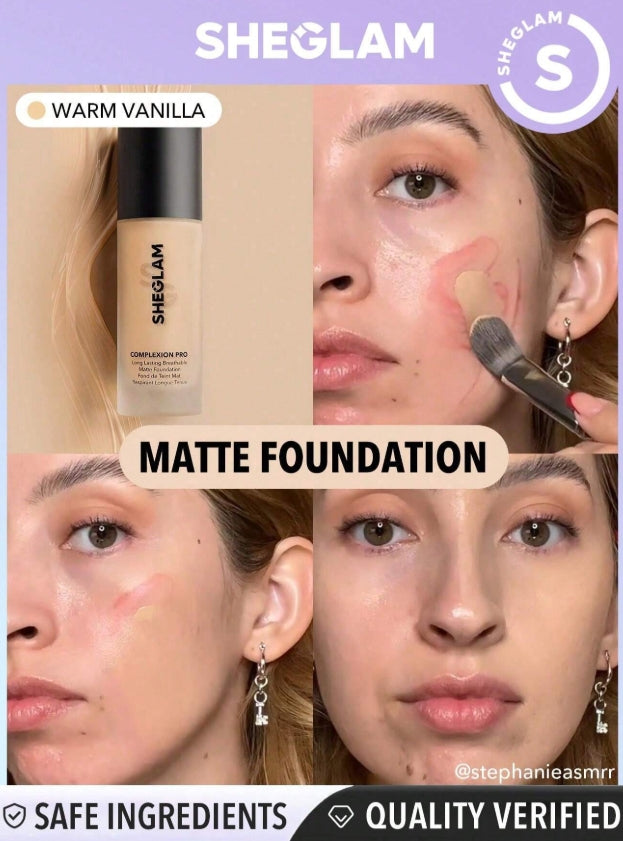SHEGLAM Fond De Teint Mat Respirant Longue Tenue Complexion Pro-