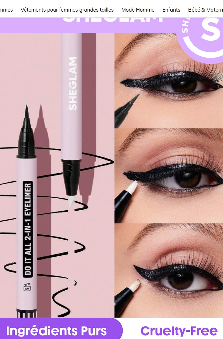 SHEGLAM Eyeliner 2 En 1 Do It All Eyeliner Mat ImperméAble Avec Dissolvant