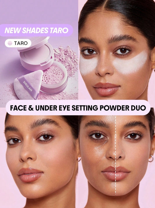 SHEGLAM Poudre Fixatrice Visage Et Contour Des Yeux Insta-Ready Duo-Taro Poudre Compacte LéGèRe à Couvrance Totale