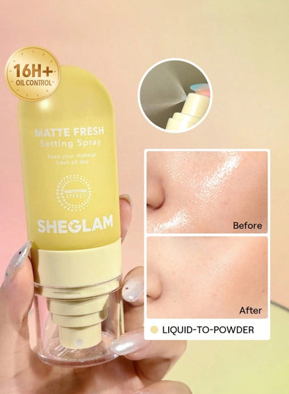 SHEGLAM Matte Fresh Setting Spray Ultra Matte Liquid-To-Powder Long Lasting Makeup Locking Spray Oil-Control