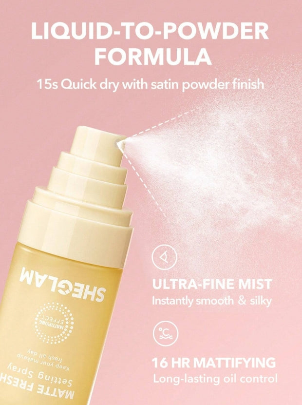 SHEGLAM Matte Fresh Setting Spray Ultra Matte Liquid-To-Powder Long Lasting Makeup Locking Spray Oil-Control