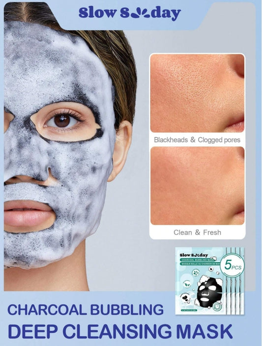 SlowSunday Deep Cleansing , Moisturizing Charcoal Bubbling Mask 5pcs/Bulk,Korean Mask