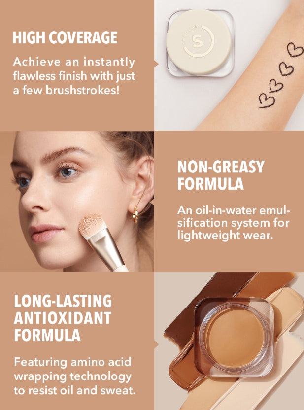 SHEGLAM Full Coverage Foundation Balm-Acorn Long Lasting Full Cover Poreless Flawless Non-Fading Oil