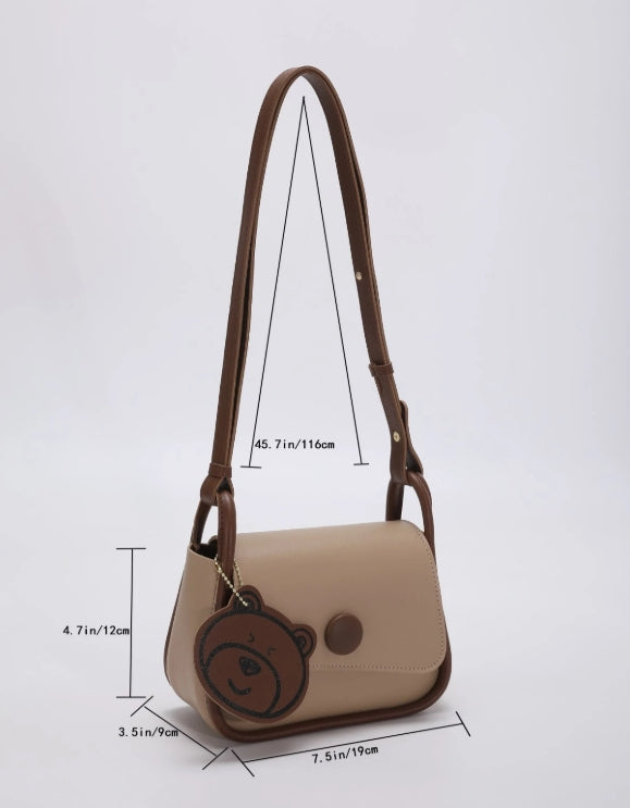 Sac carré mini à bouton à rabat avec breloque de sac