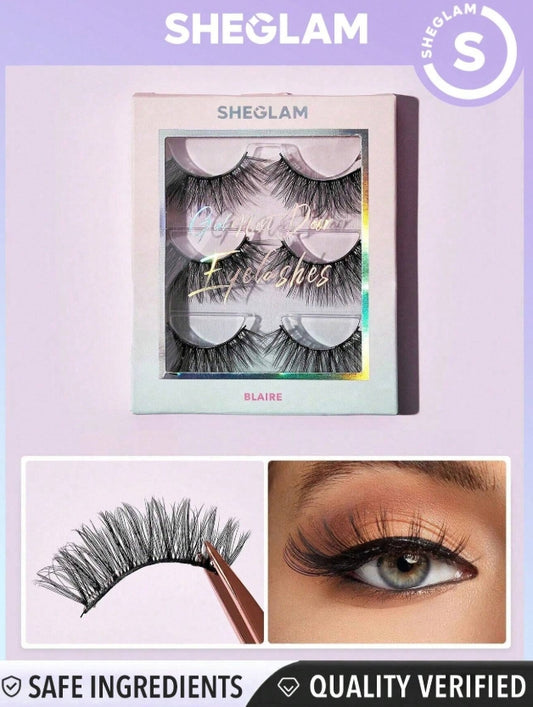 SHEGLAM Cils Artificiels Naturels Girl Next Door-Blaire 3 Paires De Cils œIl De Chat LéGers