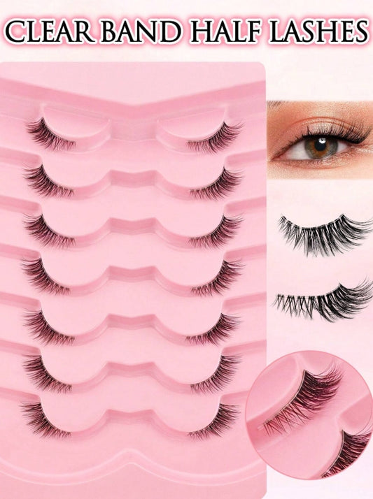 7 Paires De Faux-cils Demi-naturels Au Look Naturel Avec Bande Transparente