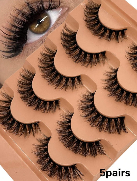 5 paires de faux-cils en vison épais et bouclés 7D de style russe