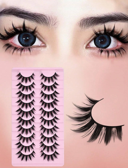 10 paires de faux cils épais style anime/manga