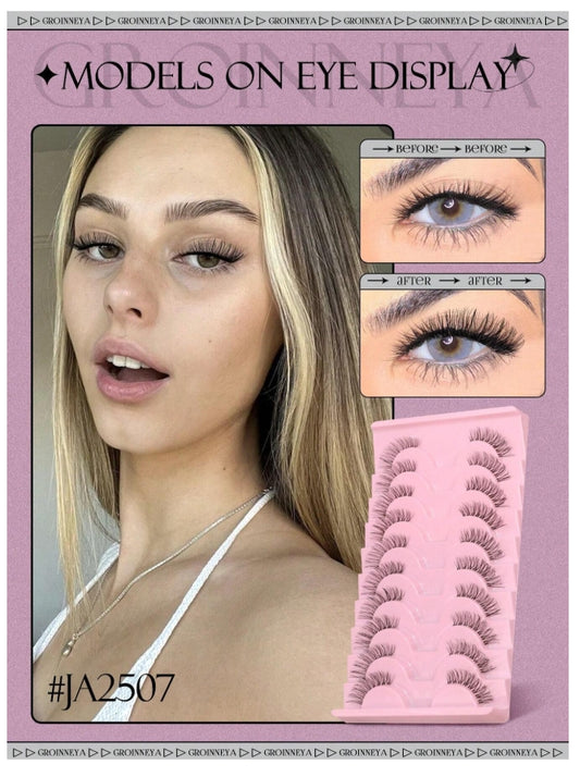 GROINNEYA 10 paires de faux-cils demi-bandes en clair style œil de chat