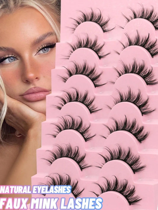 GROINNEYA 7 paires de faux cils en poils de vison manga, aspect naturel