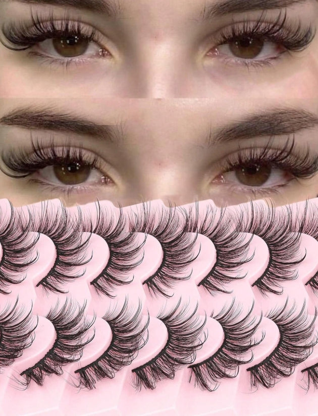 7 paires de faux cils en bandes de style fée, cils en fausse fourrure de vison effilés au look naturel.