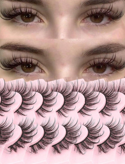 7 paires de faux cils en bandes de style fée, cils en fausse fourrure de vison effilés au look naturel.