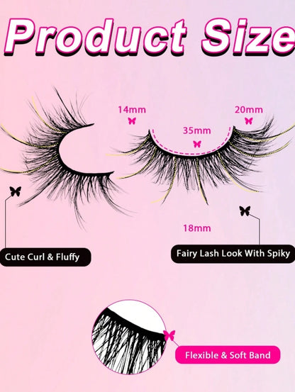 7 paires de faux cils en bandes de style fée, cils en fausse fourrure de vison effilés au look naturel.