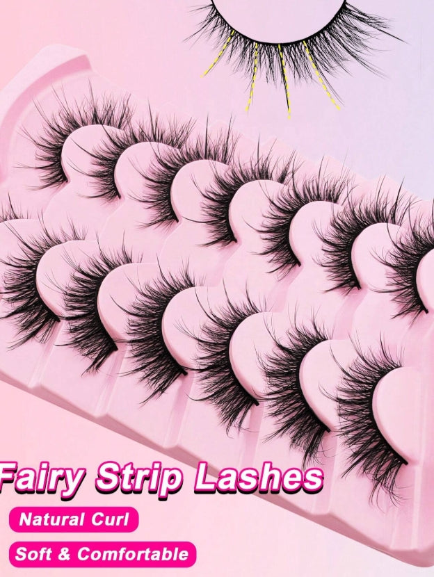 7 paires de faux cils en bandes de style fée, cils en fausse fourrure de vison effilés au look naturel.