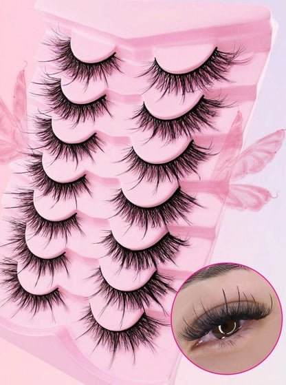 7 paires de faux cils en bandes de style fée, cils en fausse fourrure de vison effilés au look naturel.