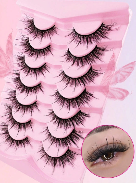 7 paires de faux cils en bandes de style fée, cils en fausse fourrure de vison effilés au look naturel.