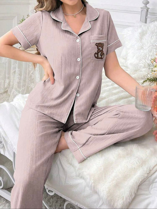 Bear Embroidery Contrast women PJ