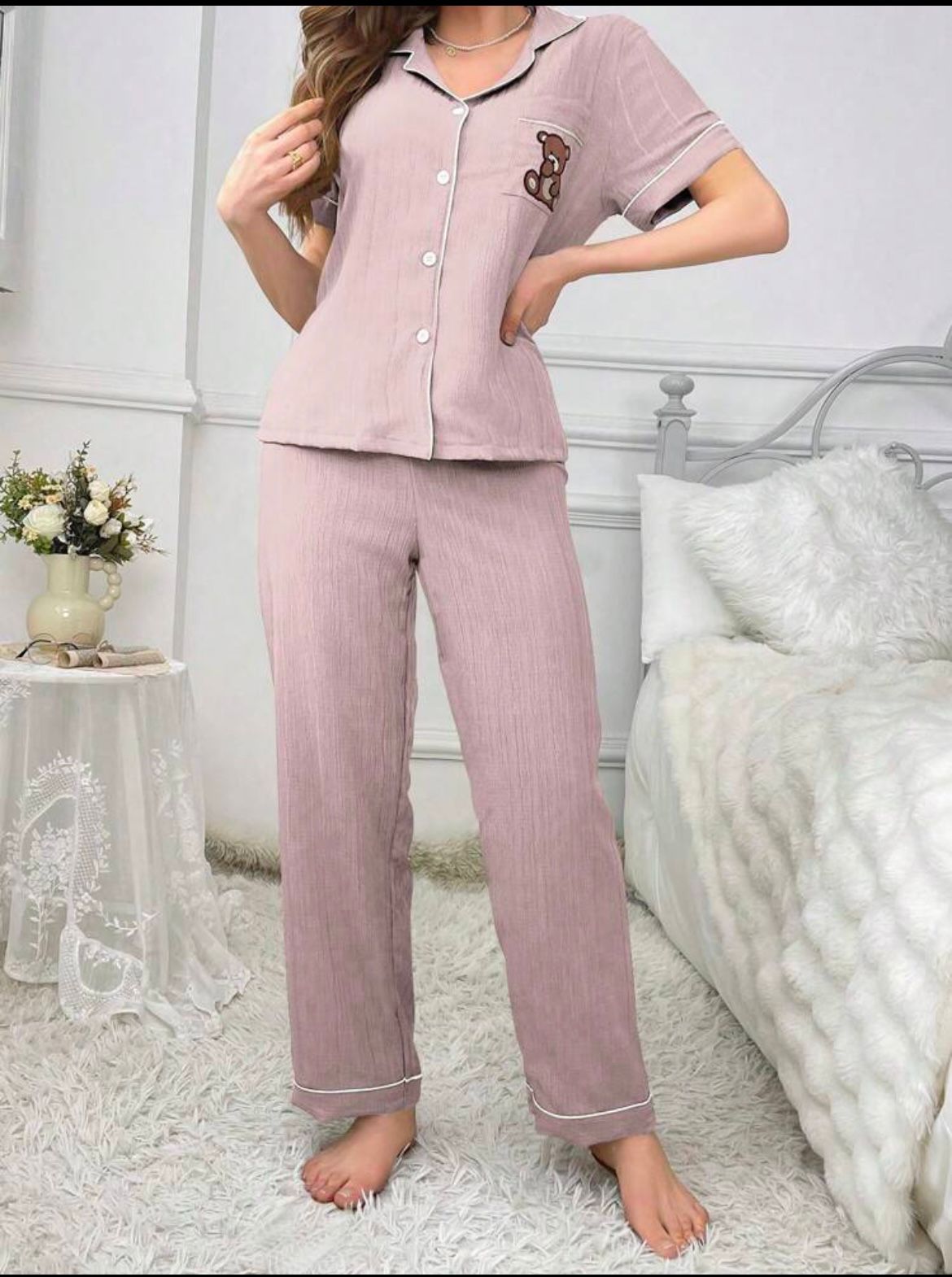 Bear Embroidery Contrast women PJ