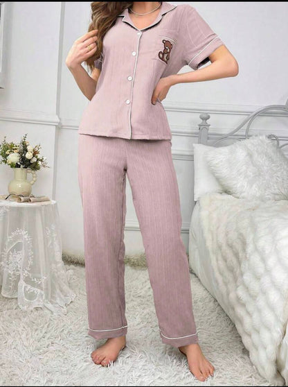 Bear Embroidery Contrast women PJ