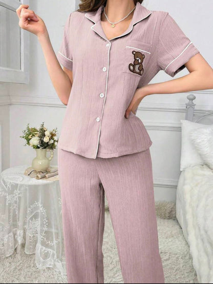 Bear Embroidery Contrast women PJ