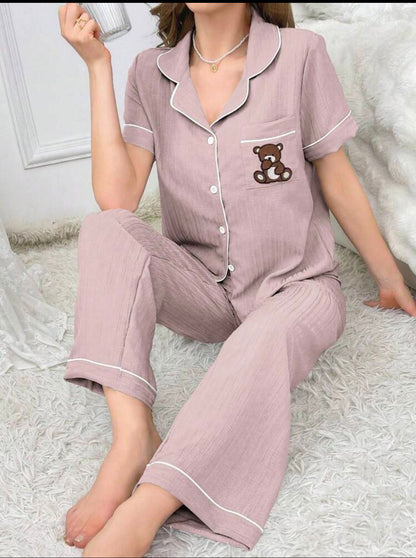 Bear Embroidery Contrast women PJ