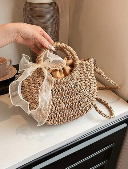 Yogodlns Straw Woven Crossbody Shoulder Bag Daisy Decor